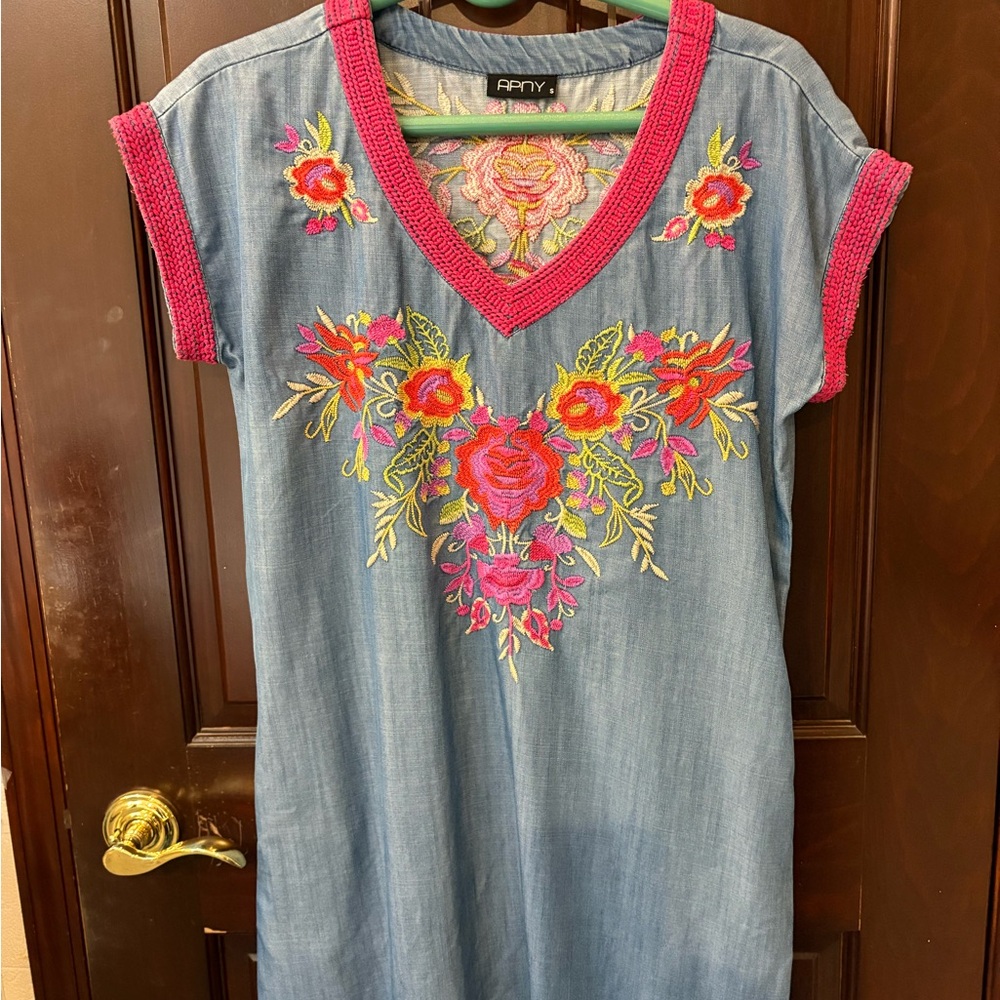 Floral Embroidered Denim Mini Dress